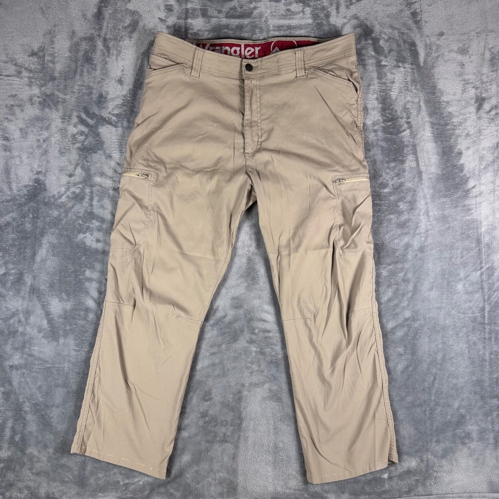 Wrangler Outdoor Series Mens Tan Khaki Zipper Cargo Pants 36x26 Hiking Work